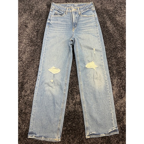 Old Navy Extra High Rise Sky Hi Wide Leg Ripped Jeans Distressed Denim Size 2 - Picture 1 of 6